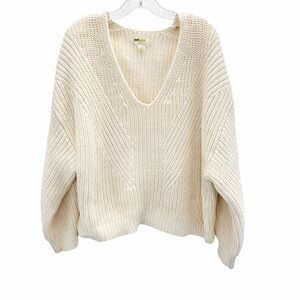 Maeve Anthropologie Chunky Knit V Neck Sweater Cream Oversized Plus Size 2X